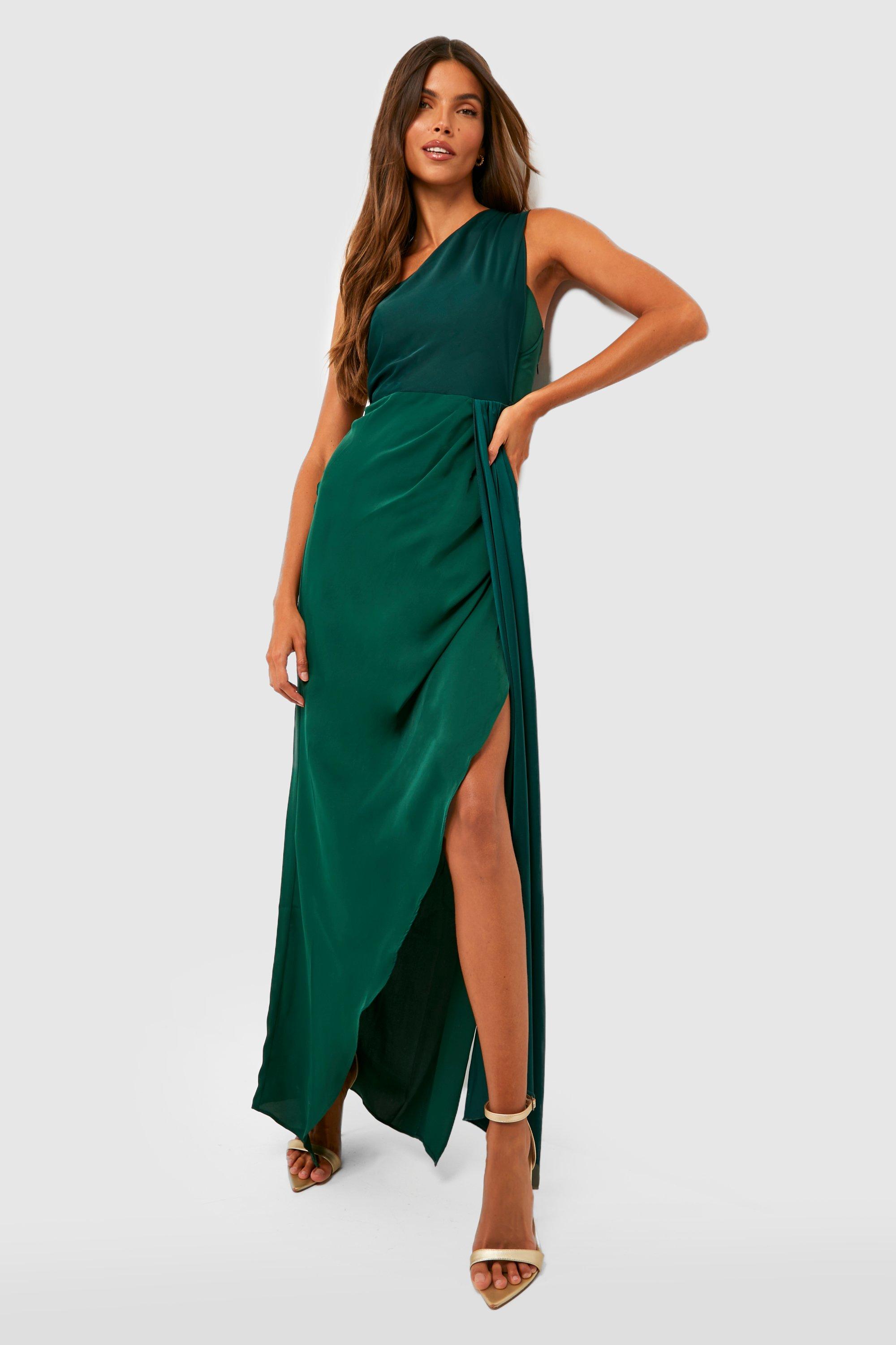 Satin Drape One Shoulder Maxi Dress