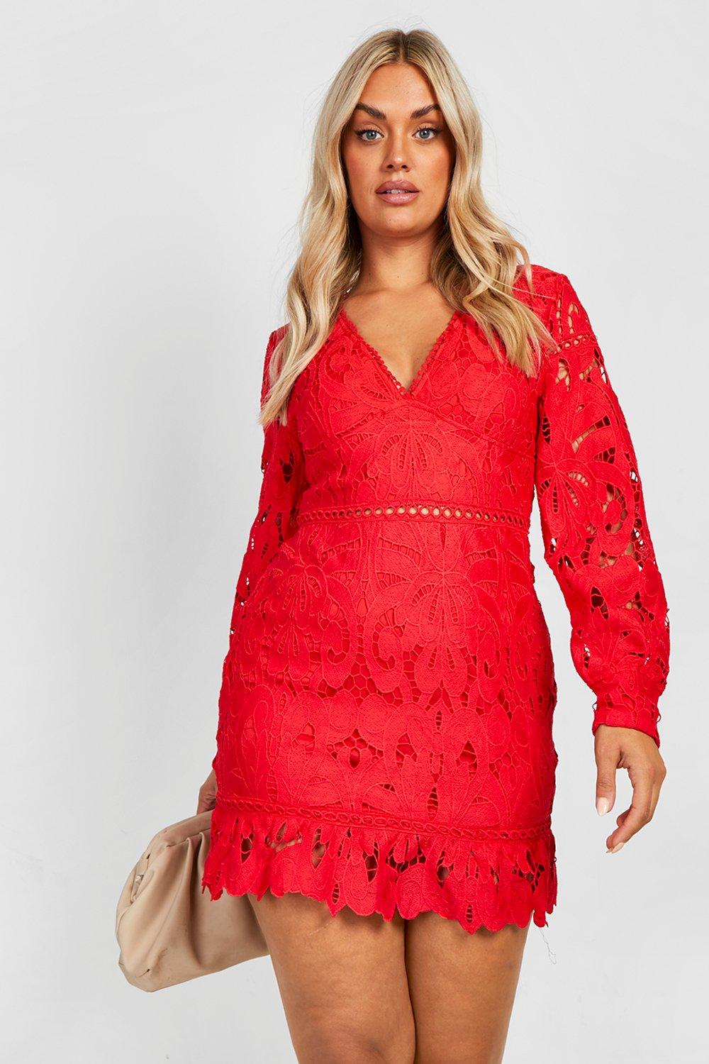 Red lace best sale shift dress