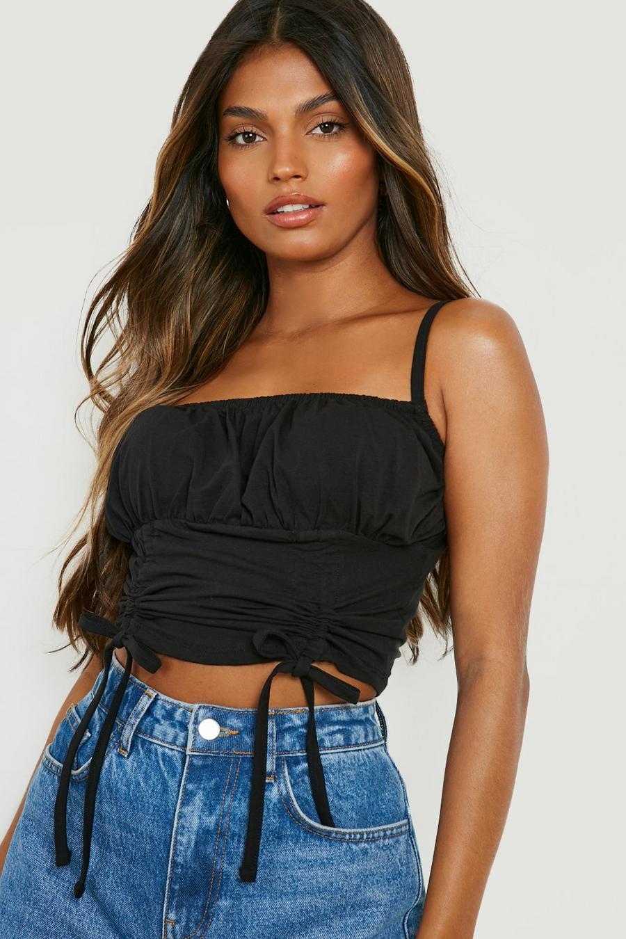 Strappy Ruched Tie Corset Top | boohoo