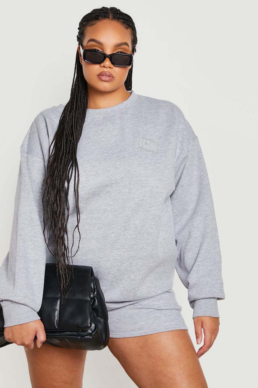Grey marl grå Plus Embroidered Sweat Short Tracksuit