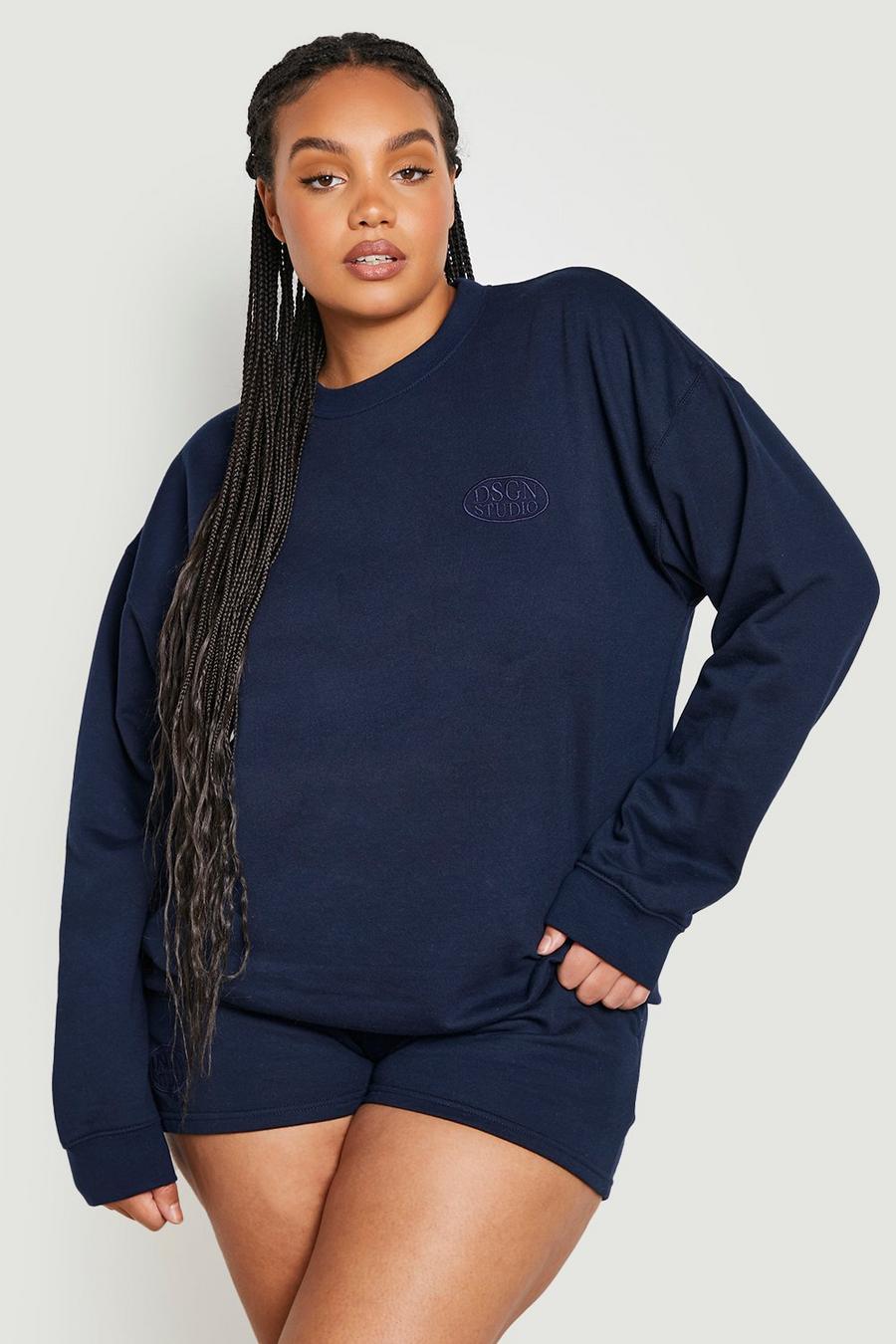 Navy Plus Embroidered Sweat Short Tracksuit image number 1