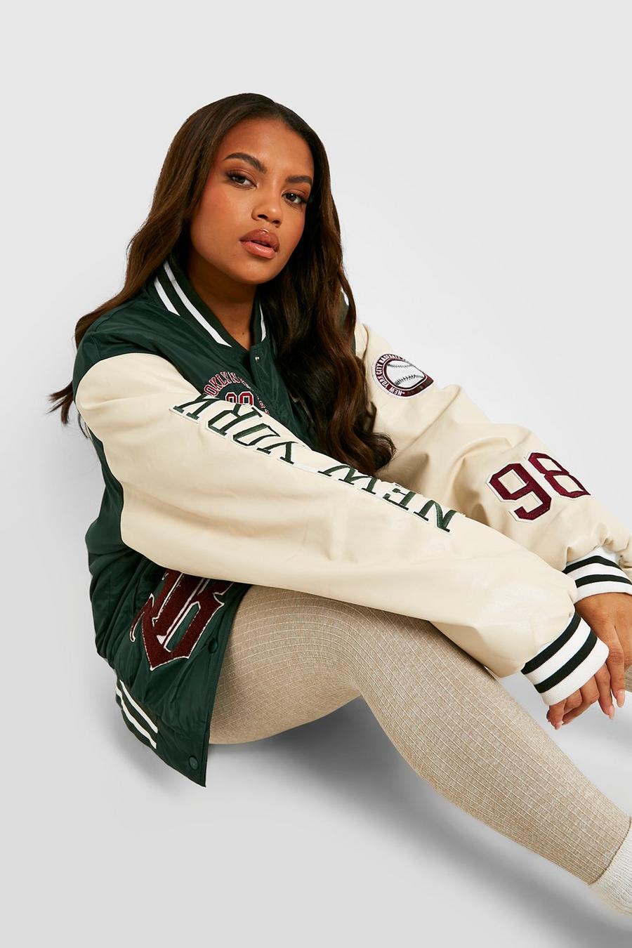 Plus Oversized Pu Sleeve Bomber Jacket | boohoo USA Plus Oversized Pu Sleeve Bomber Jacket | boohoo USA