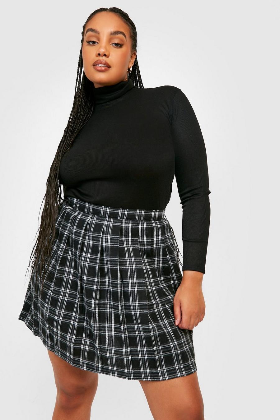 Black Plus Check Pleated Tennis Skirt image number 1