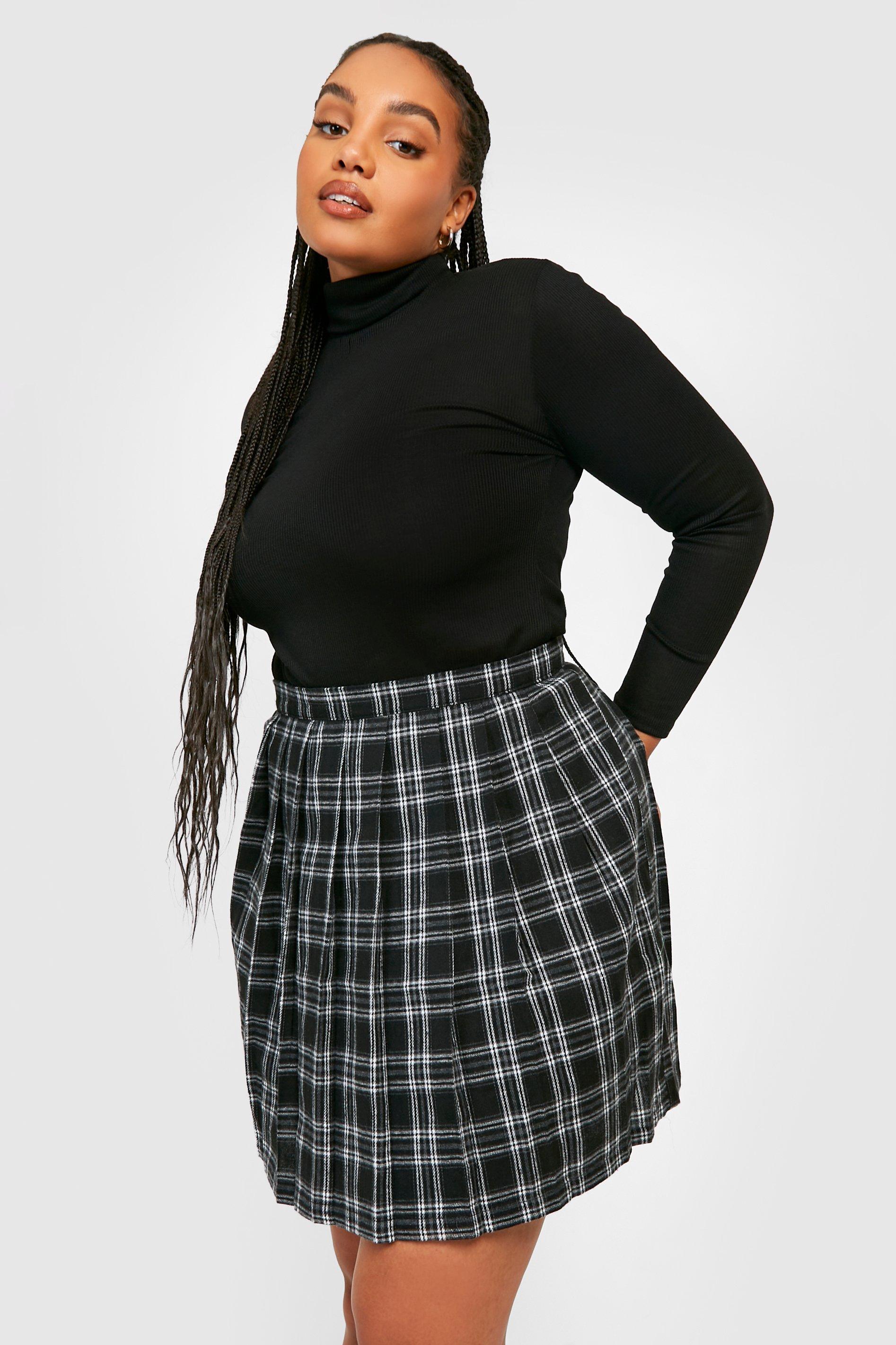 Black woven check 2025 pleated tennis skirt