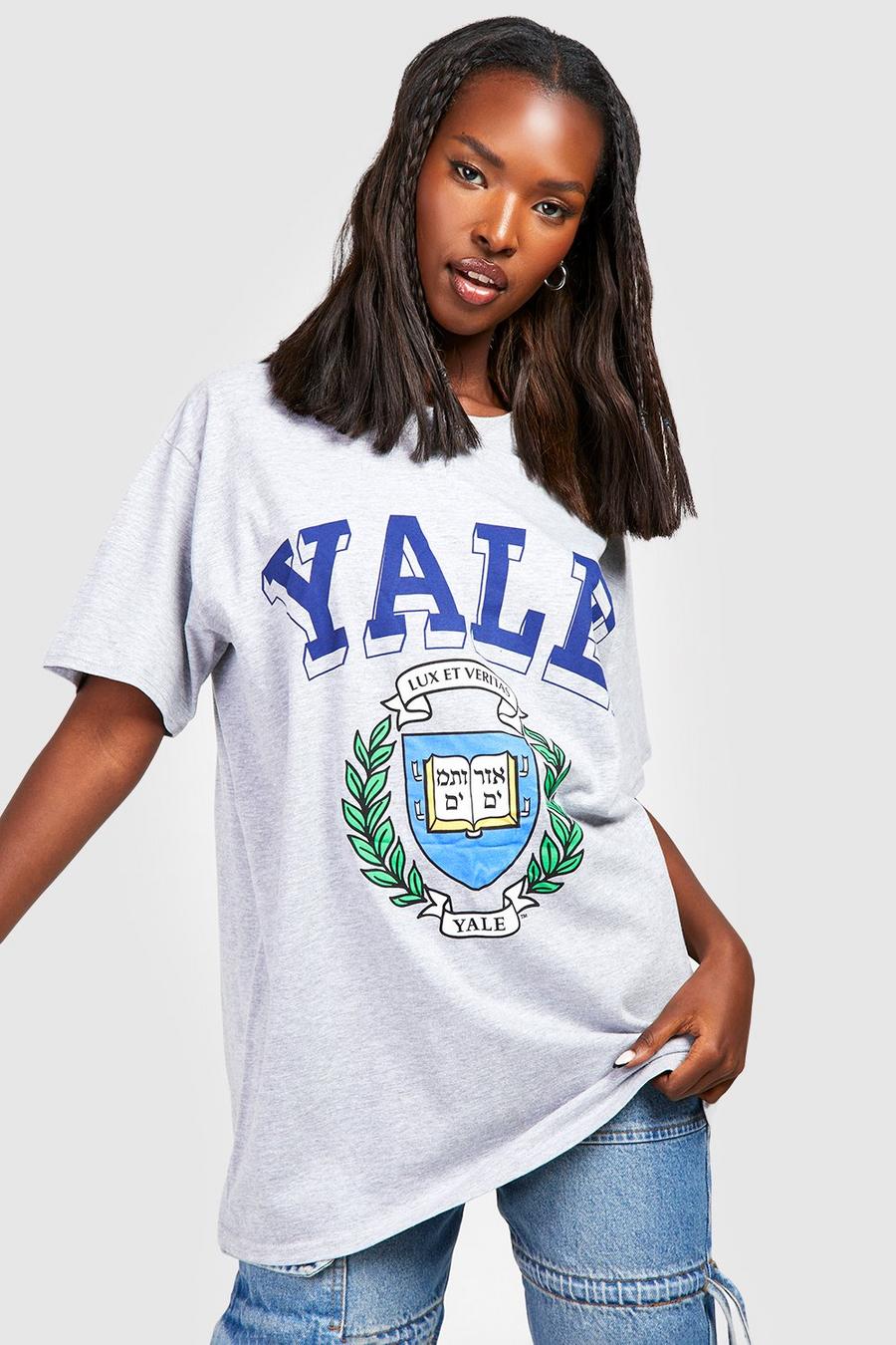 T-shirt oversize ufficiale Yale University, Grey marl grigio