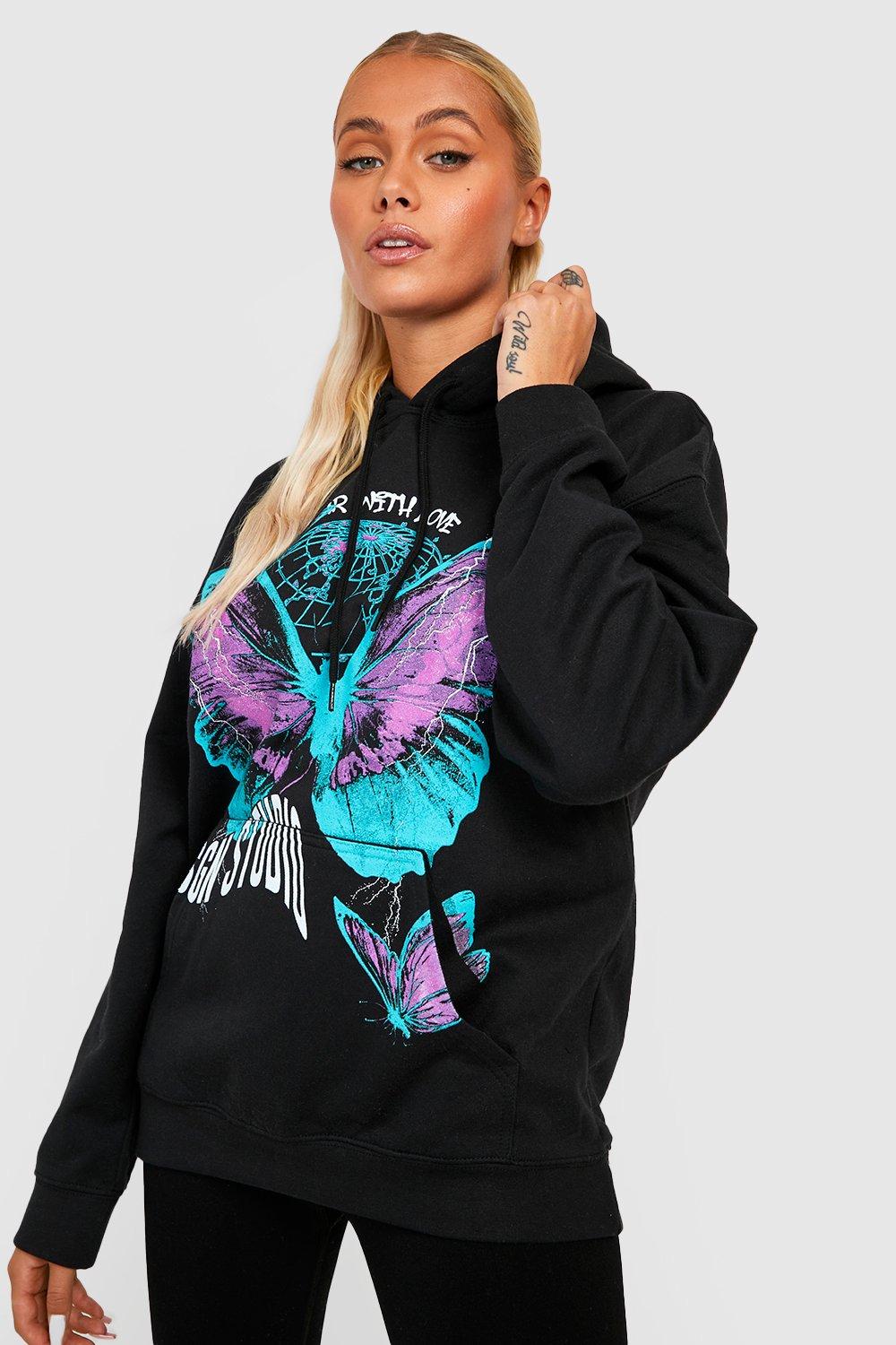 Graffiti Butterfly Oversized Hoodie