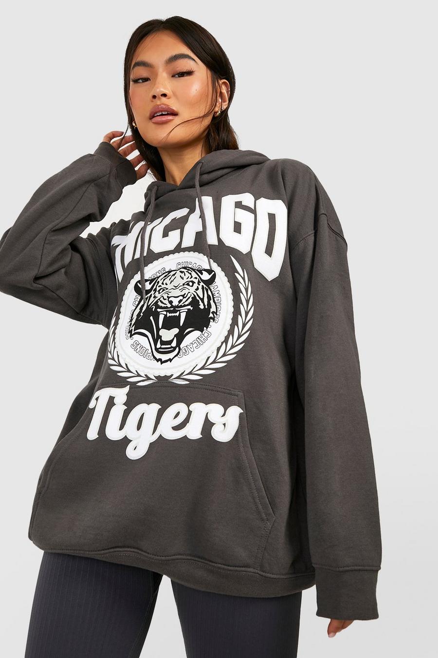 Charcoal Chicago Varsity Oversized Hoodie  image number 1