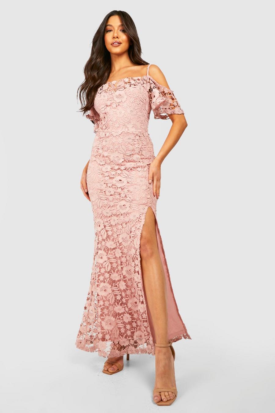 Blush pink Corded Lace Cold Shoulder Maxi Dress