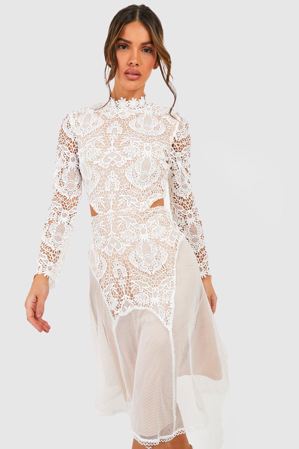 High neck lace midi dress best sale