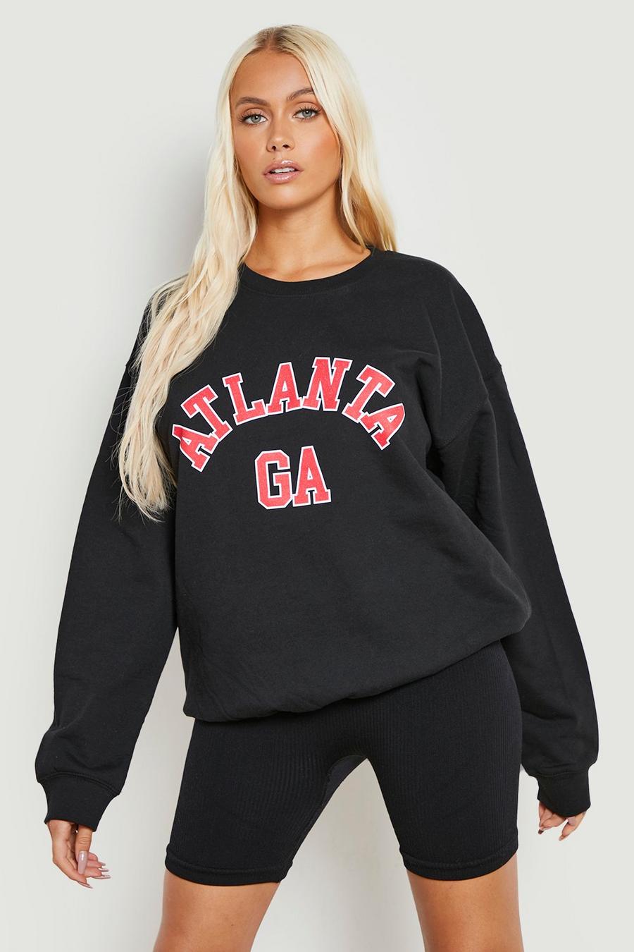 Black Atlanta Varsity Slogan Oversized Sweater  image number 1