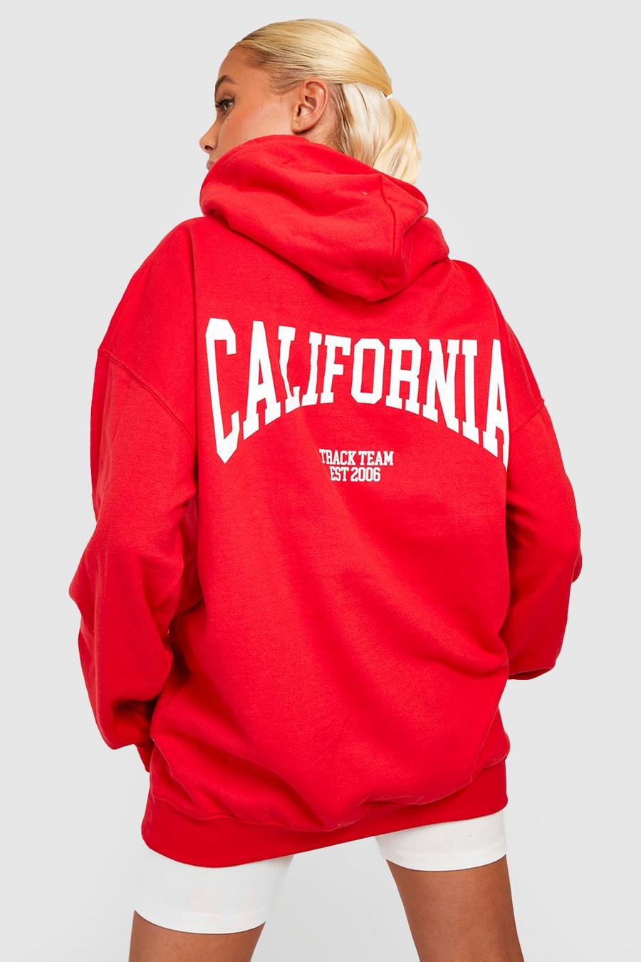Red California Slogan Oversized Hoodie 