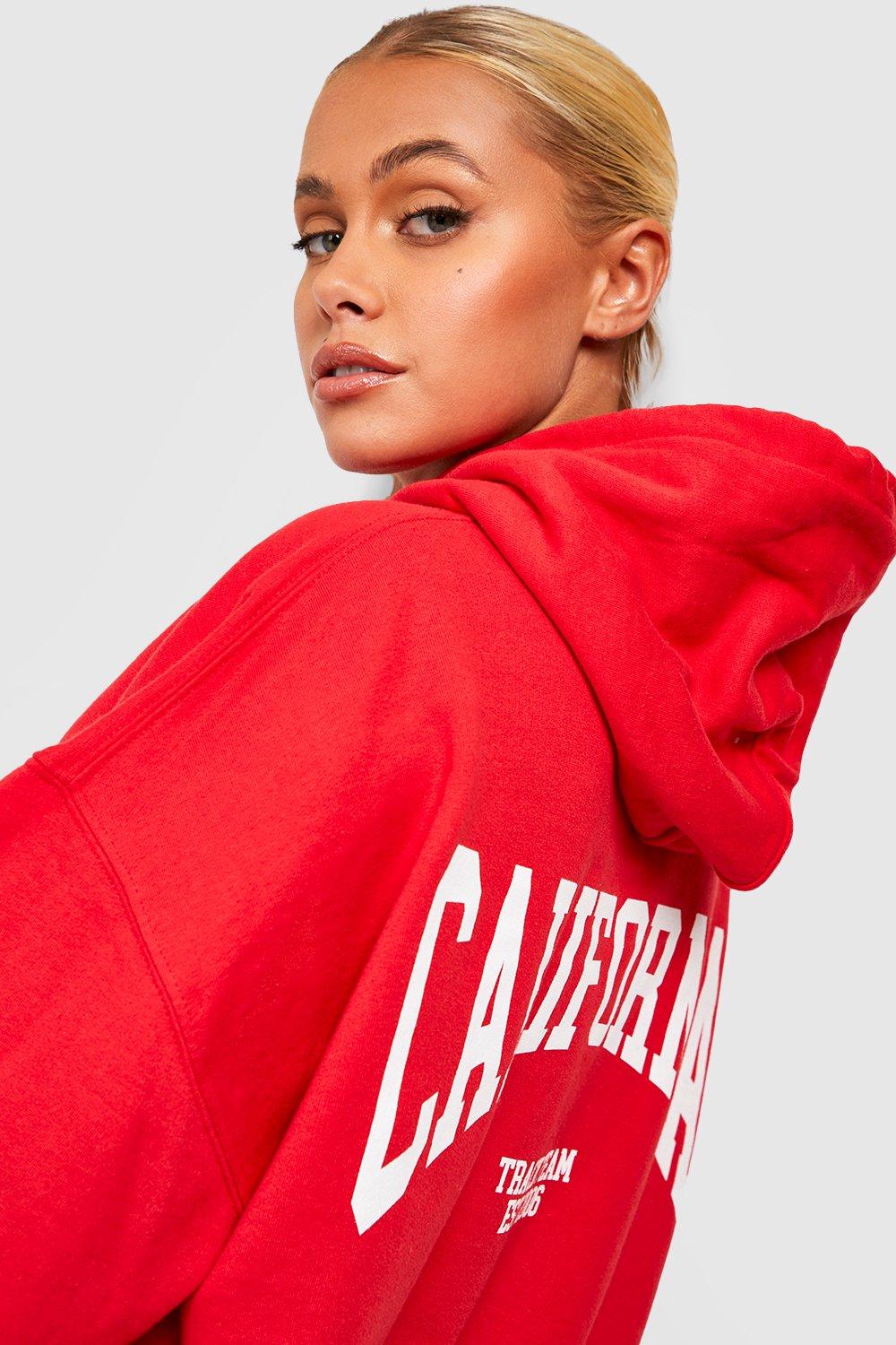 Sudadera roja con capucha y estampado de ángeles vintage de