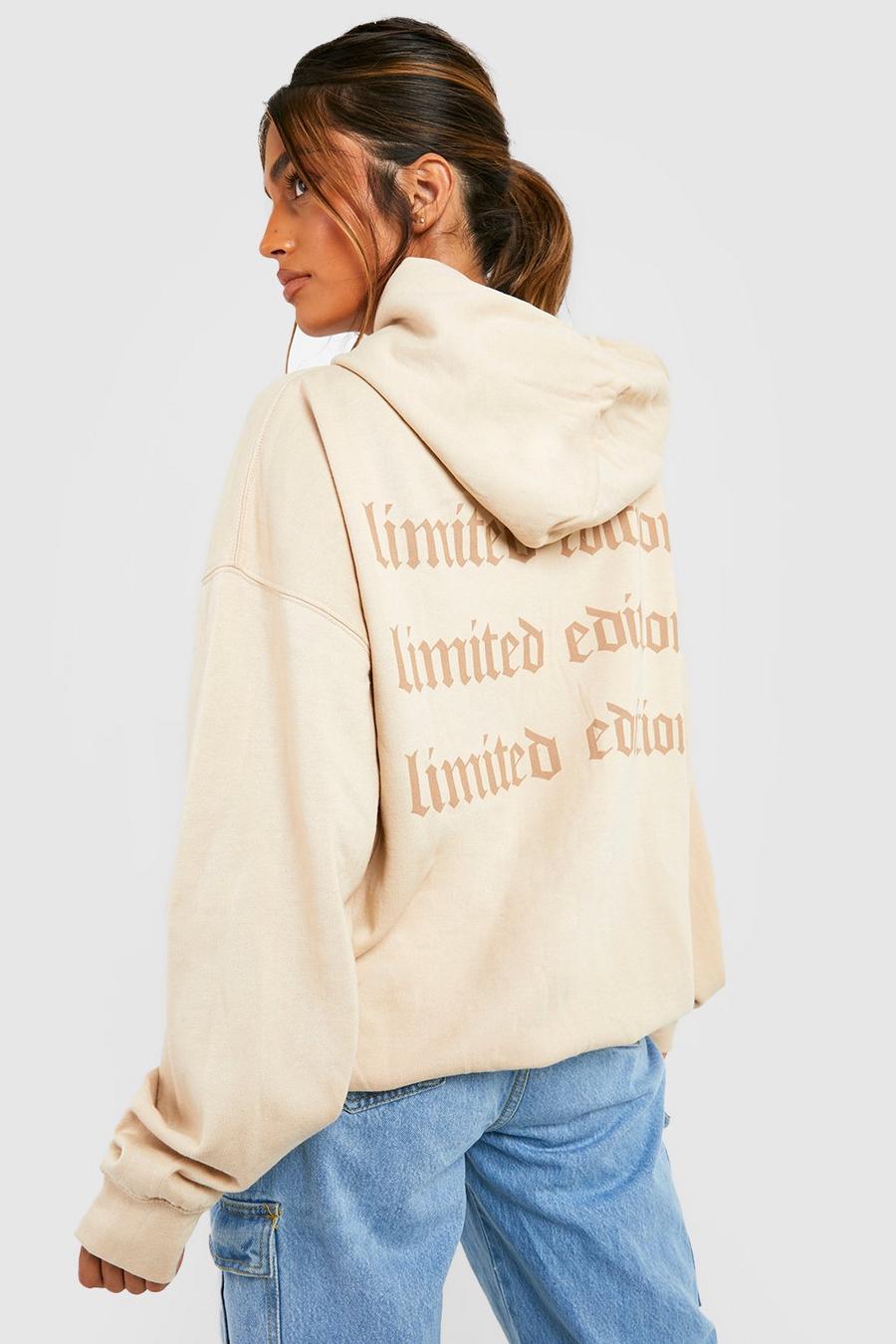 Sudadera oversize con eslogan Limited Edition y capucha, Sand