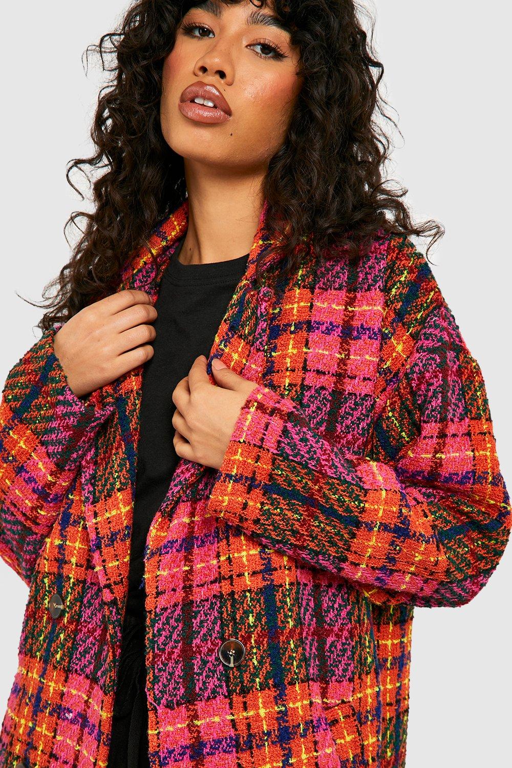 Checked wool coat outlet womens