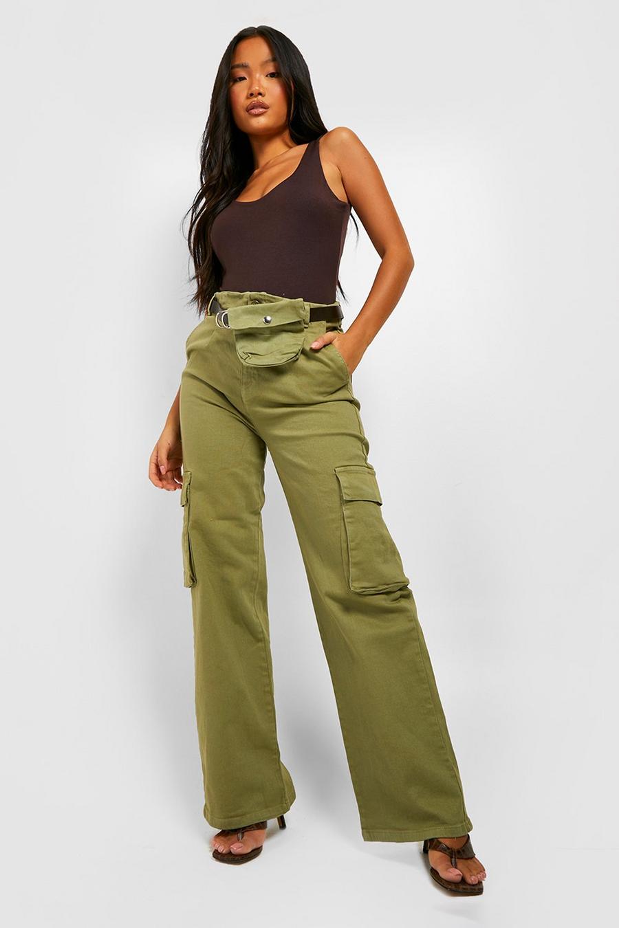 Khaki Petite Belted Cargo Jeans image number 1