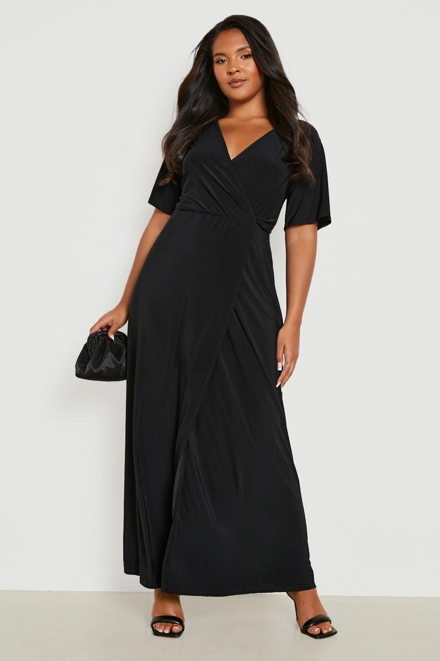 Black schwarz Plus Slinky Angel Sleeve Maxi Dress