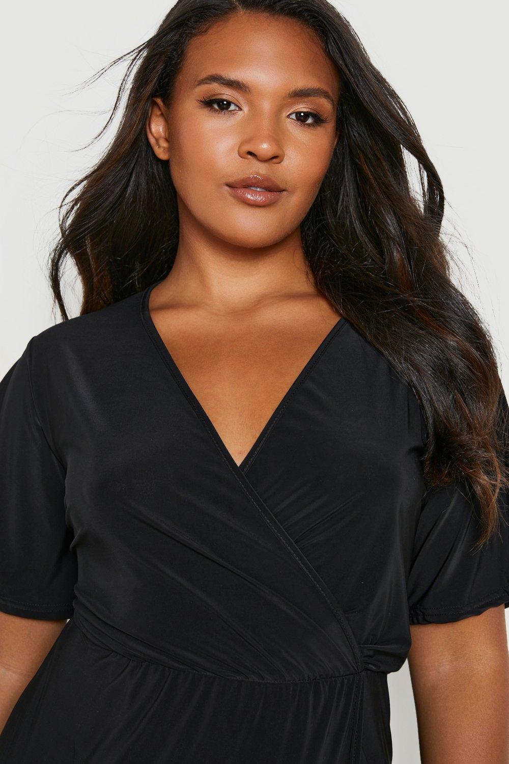 Black Plus Slinky Angel Sleeve Maxi Dress
