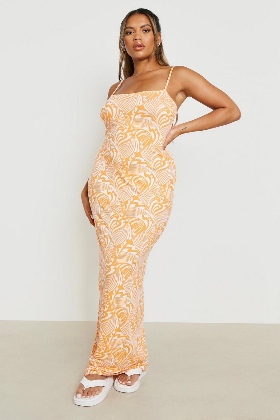 Orange Plus Swirl Print Strappy Maxi Dress image number 1