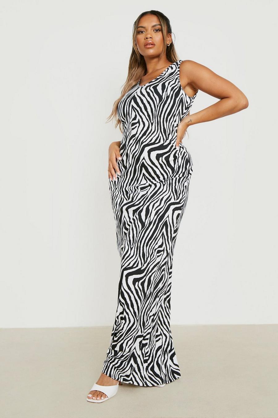 Black Plus Zebra Scoop Neck Maxi Dress image number 1