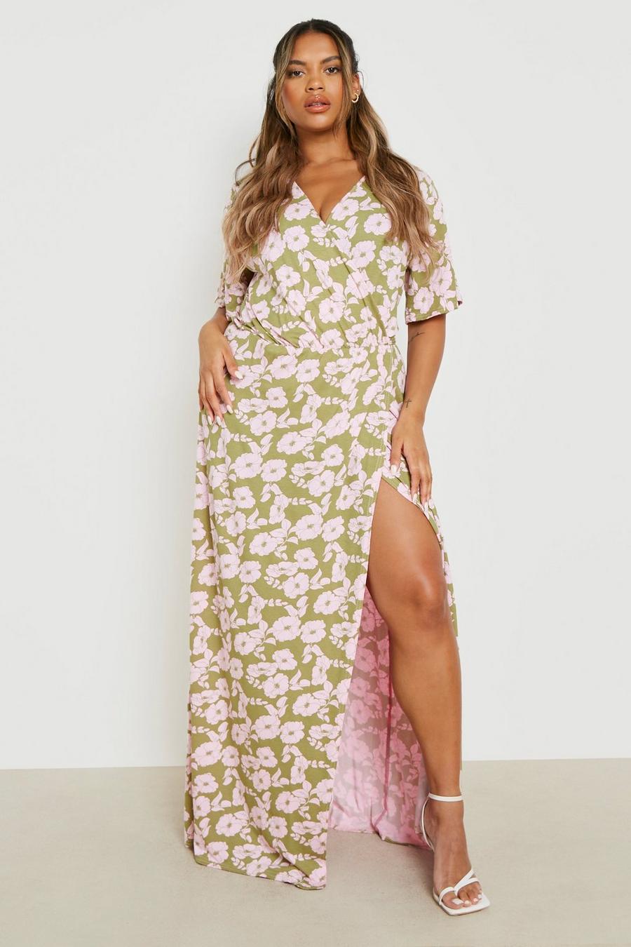 Green Plus Floral Angel Sleeve Maxi Dress  image number 1