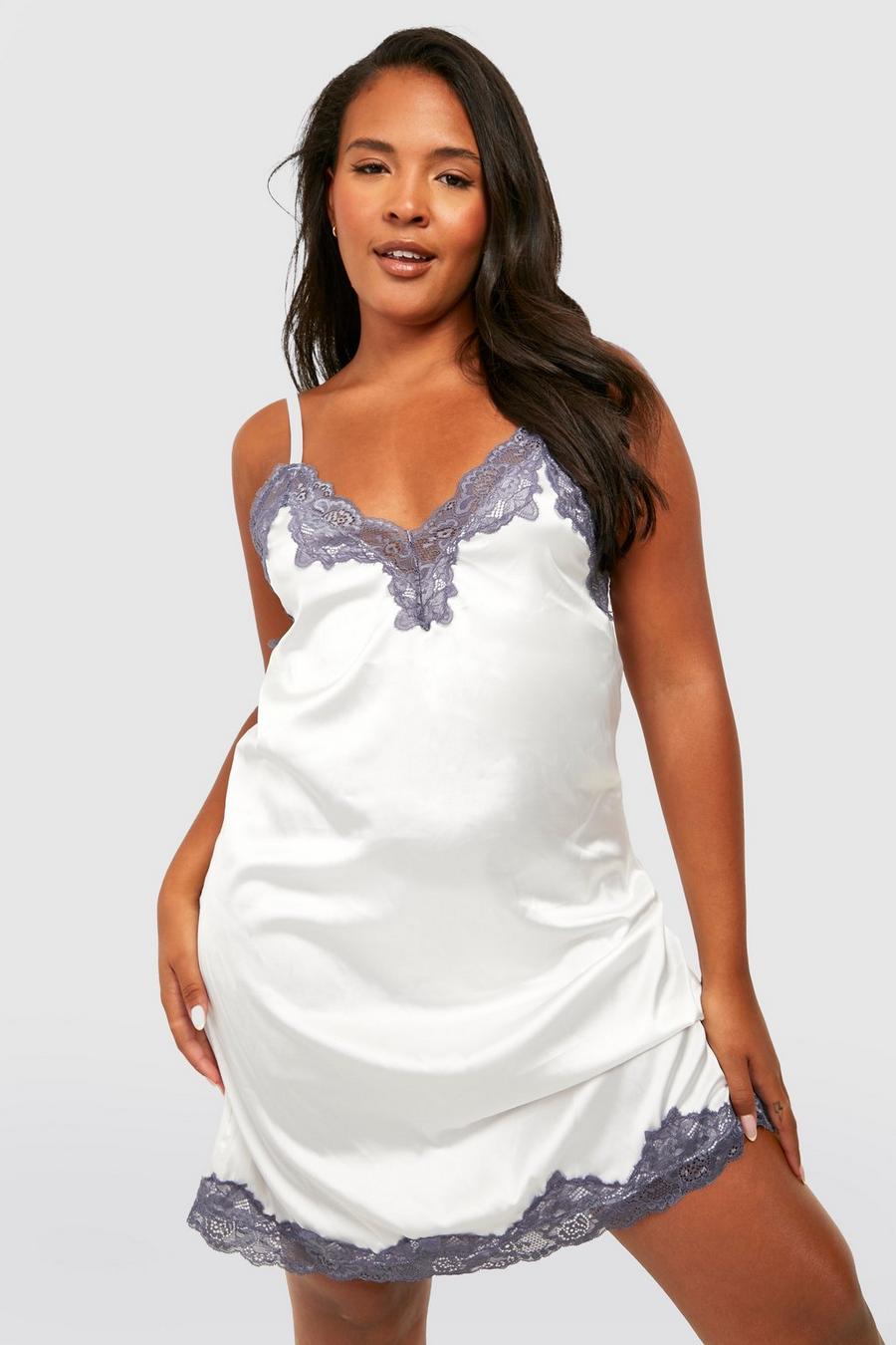 Cream Plus Contrast Lace Babydoll Slip image number 1