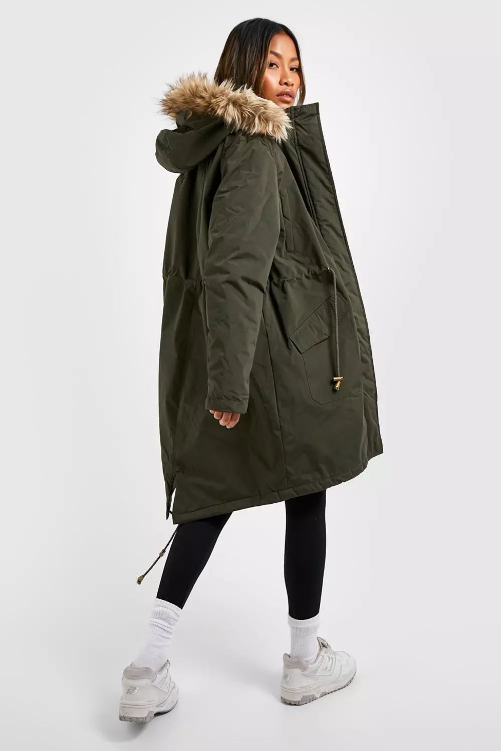 Faux Fur Trim Parka Coat