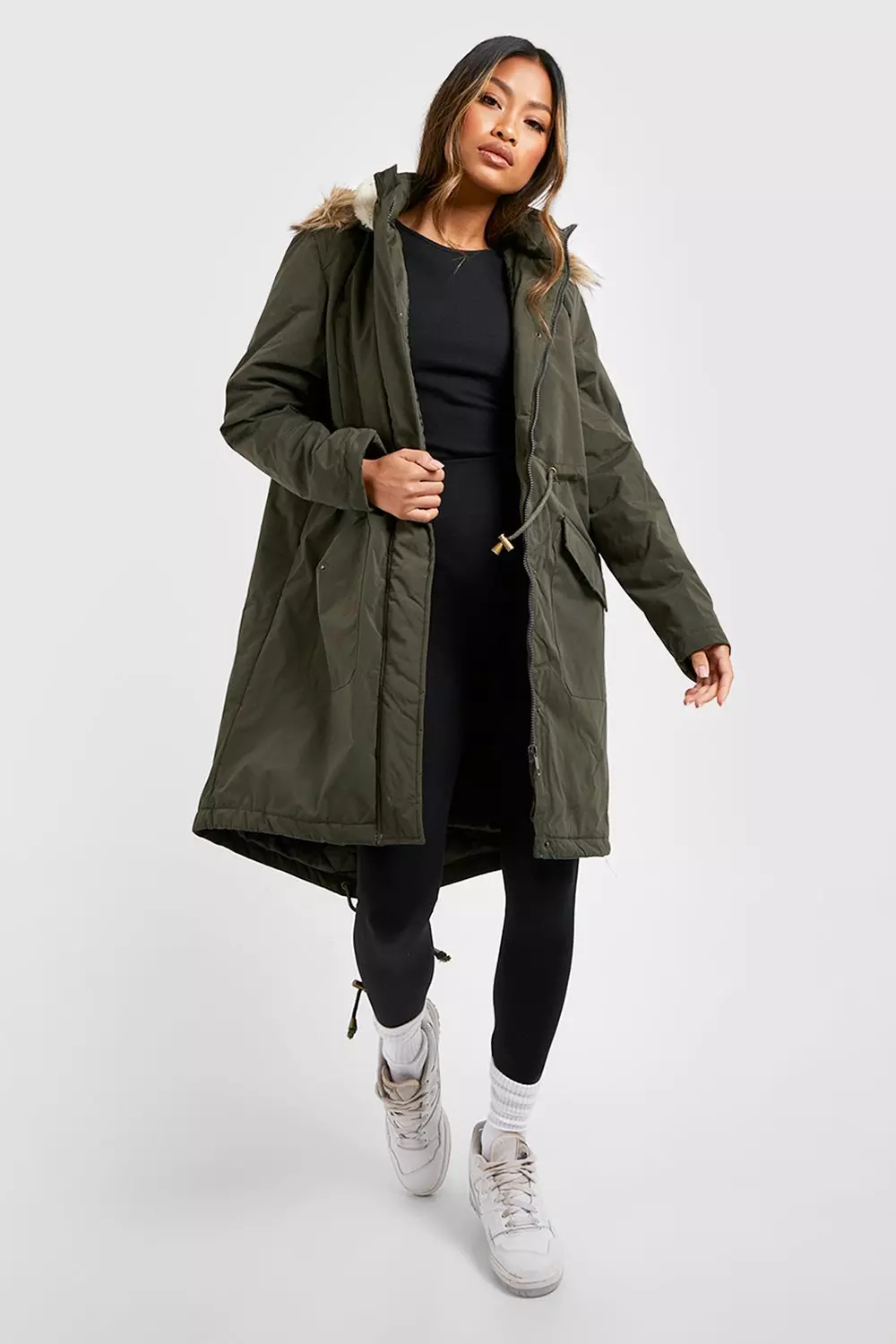 Faux cheap parka coat