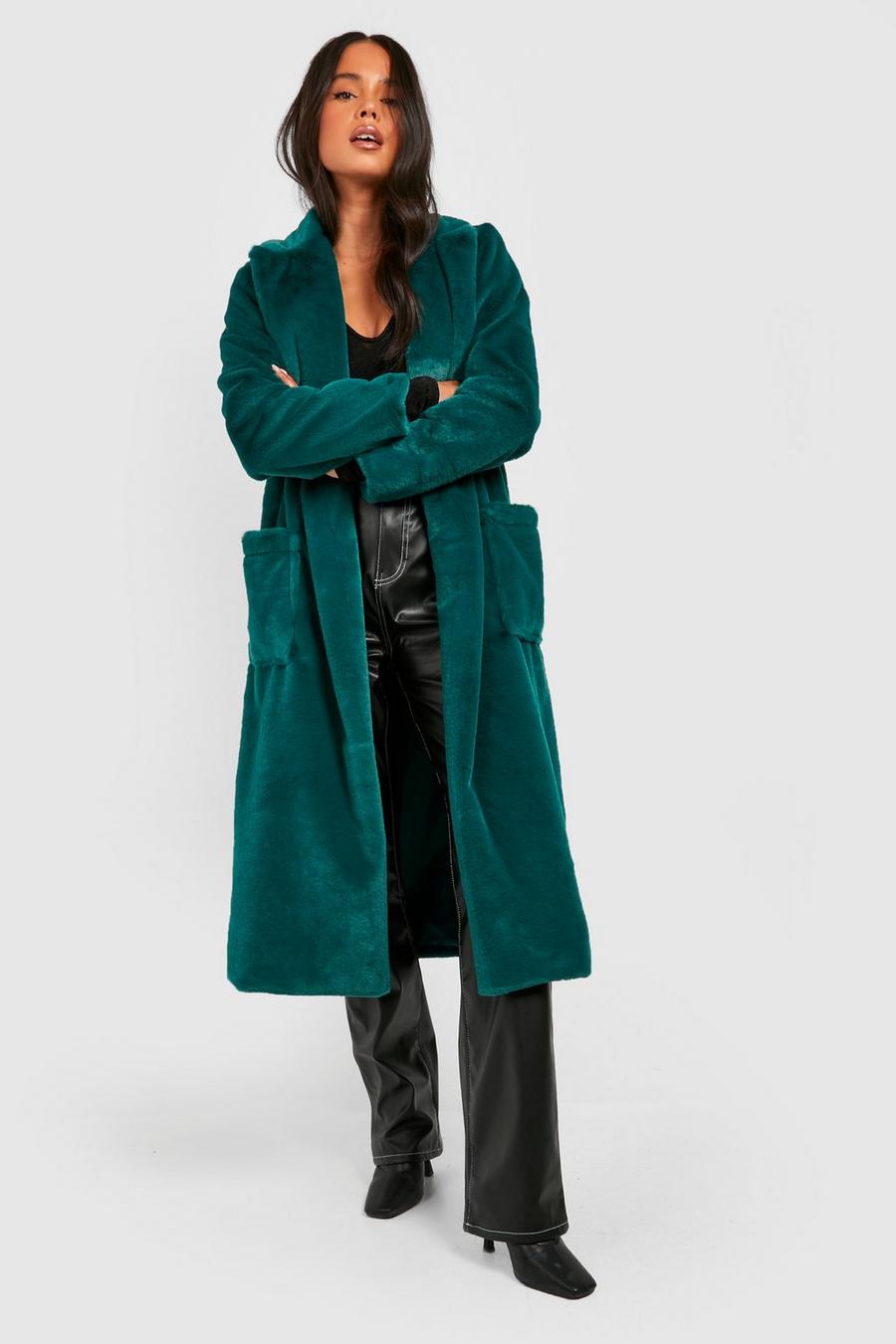 Emerald green Petite Premium Faux Fur Longline Coat