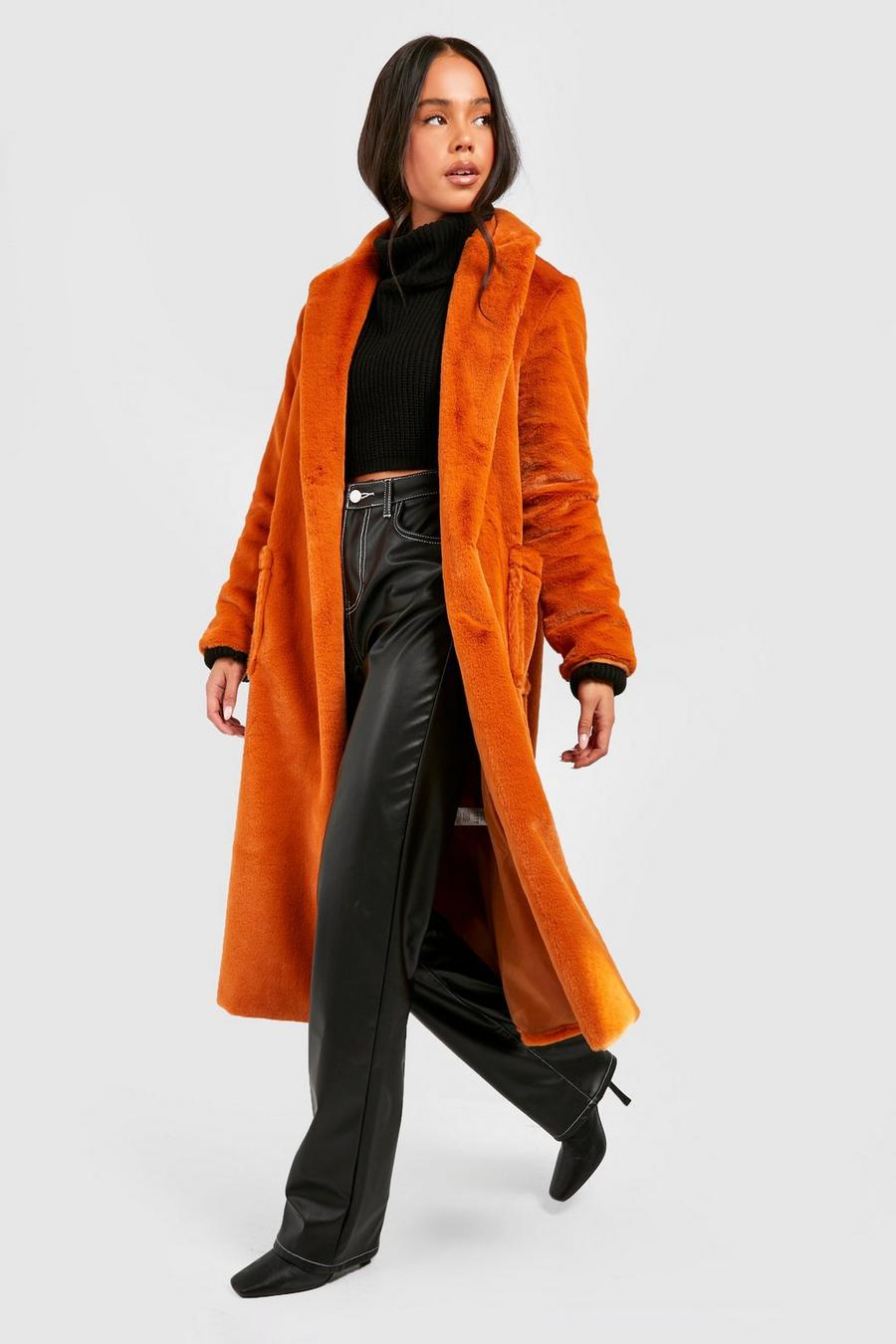 Women's Petite Premium Faux Fur Longline Coat | Boohoo UK