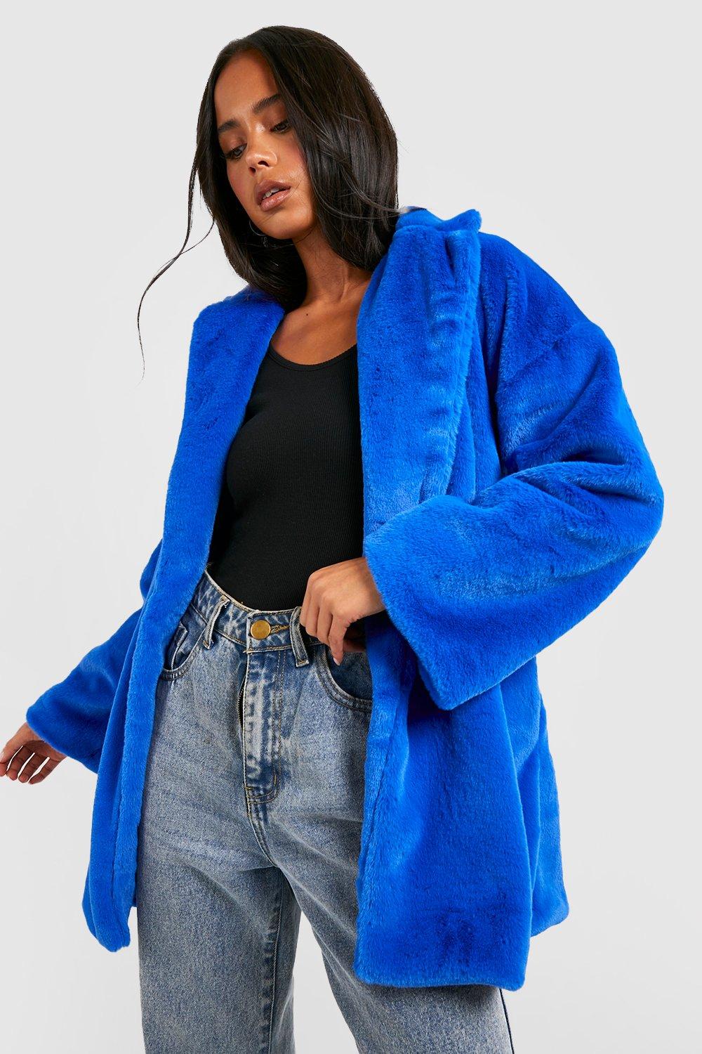 Cobalt blue cheap fur coat