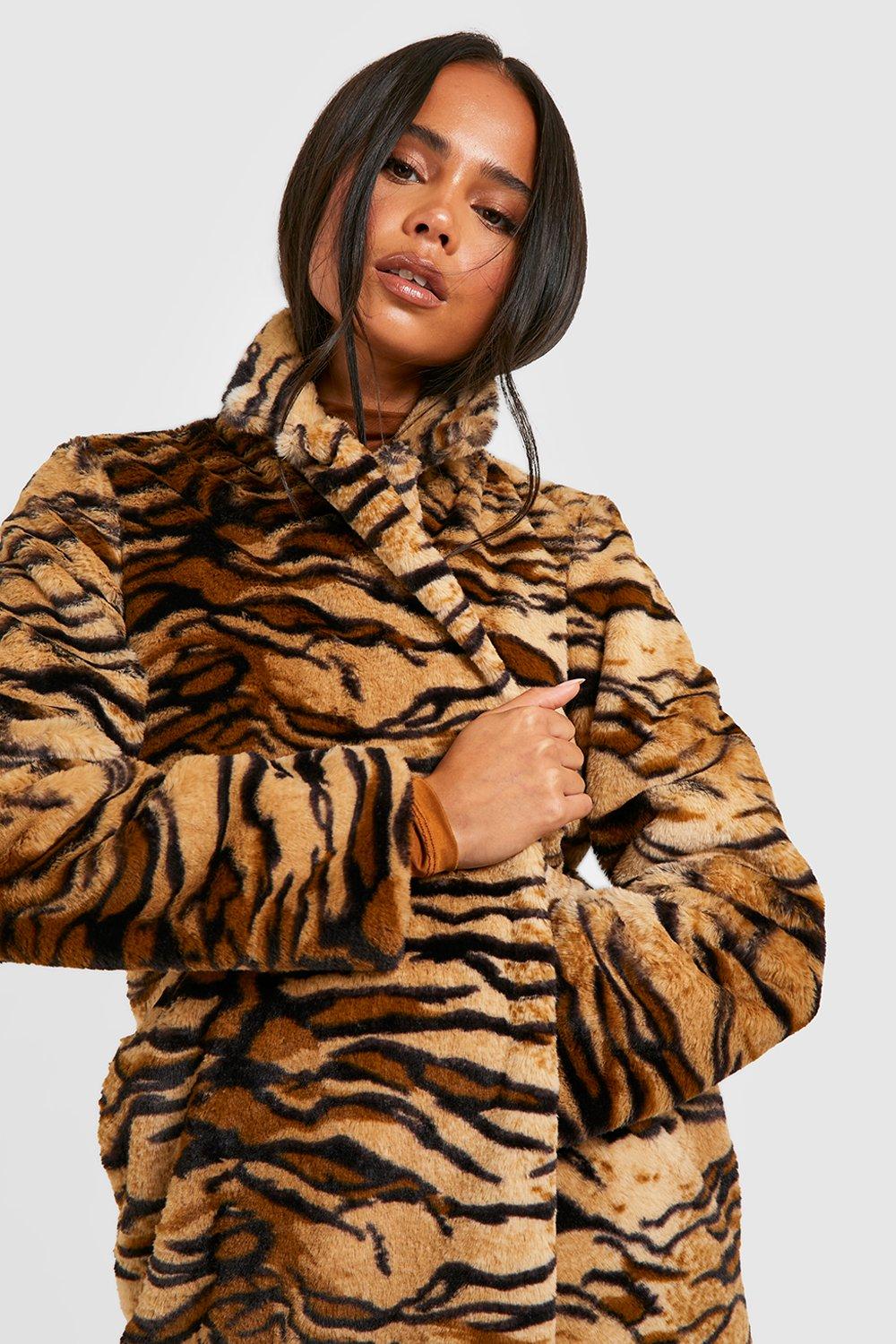 Tiger Print Faux Fur Coat Ubicaciondepersonascdmxgobmx 