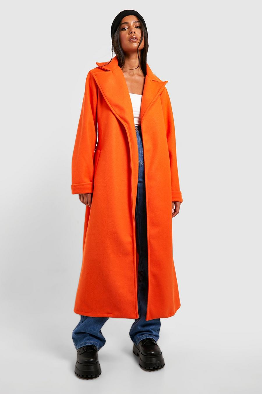 Orange Petite Oversized Belted Wool Look Coat image number 1
