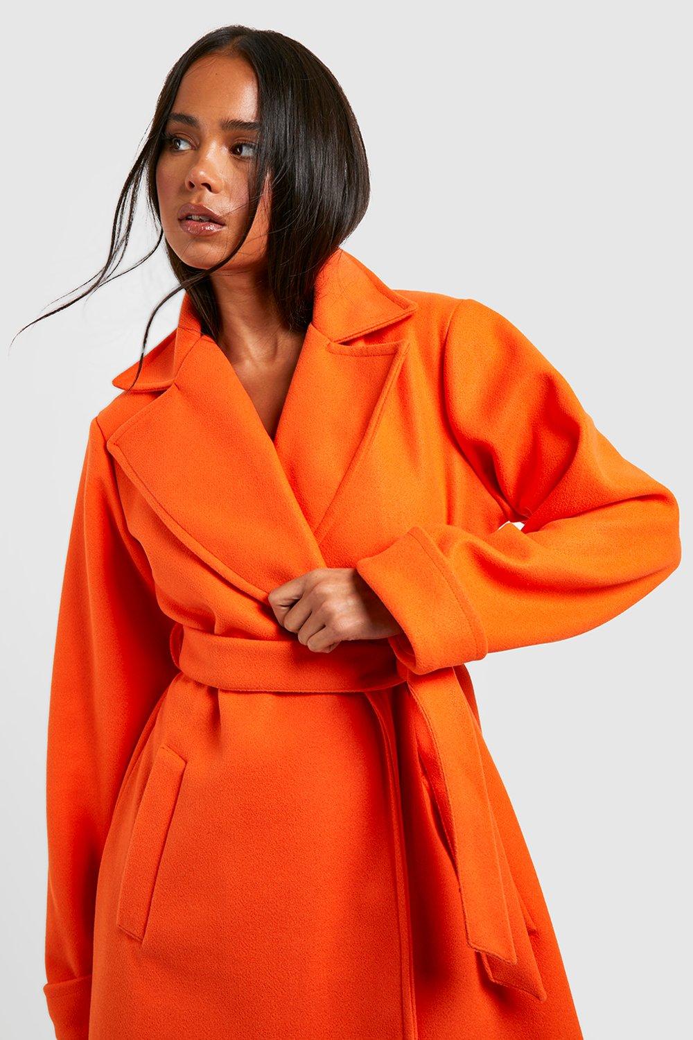 Orange wool hot sale coat ladies