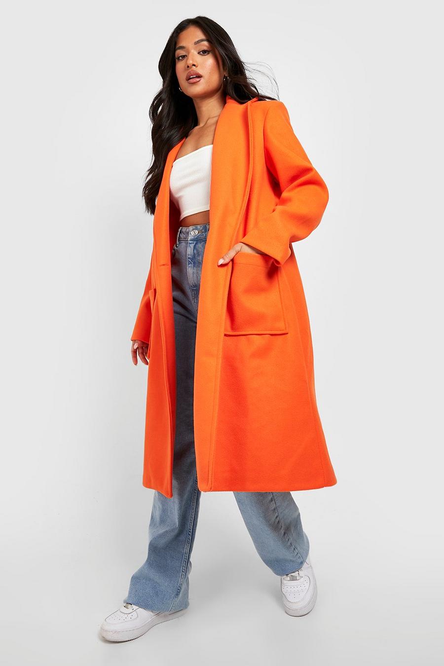 Orange Petite Oversized Wool Look Coat image number 1