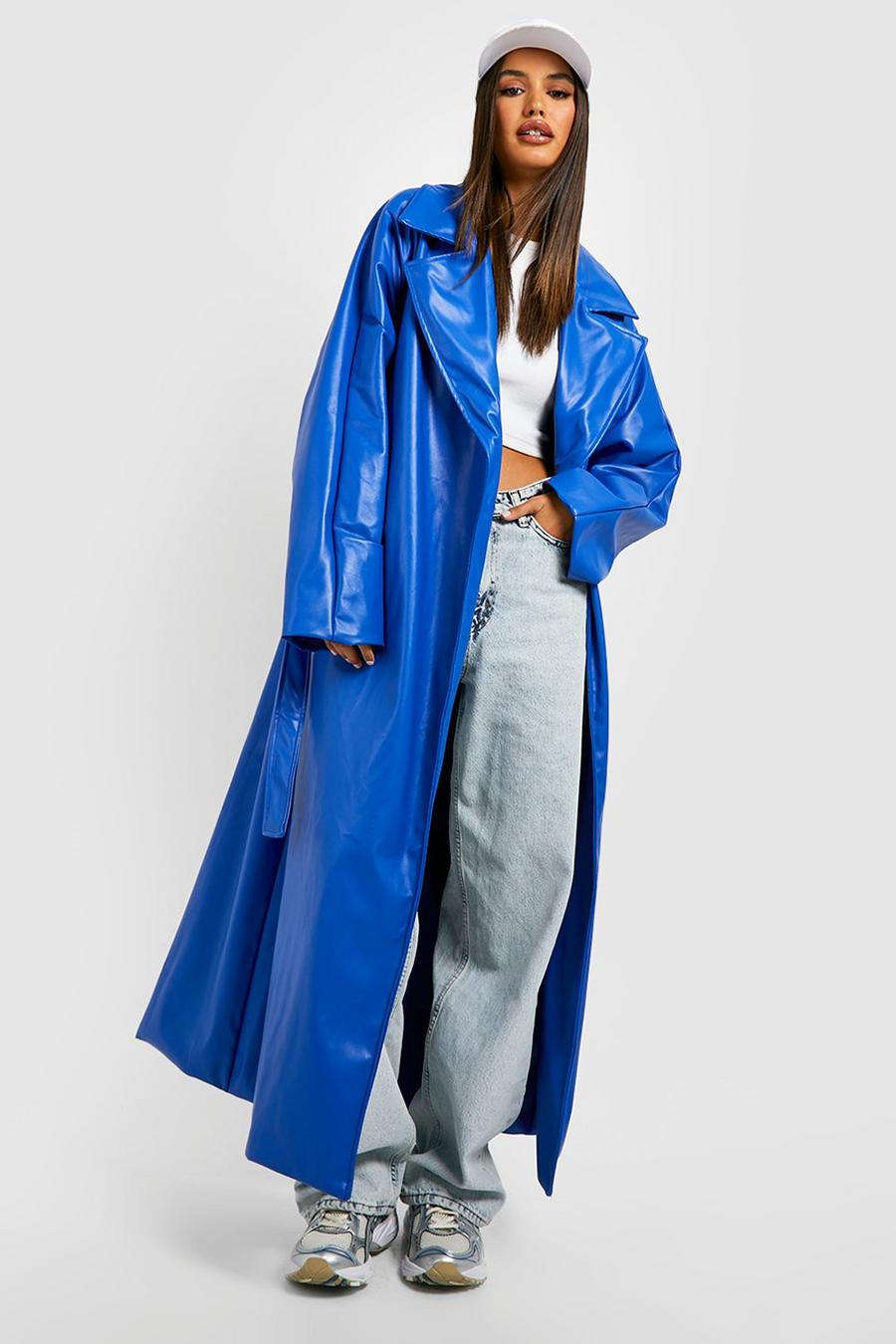 Cobalt blau Belted Faux Leather Trench