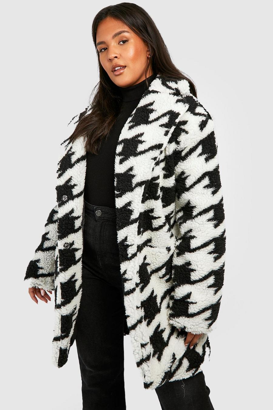 Black Plus Dogtooth Teddy Fur Coat