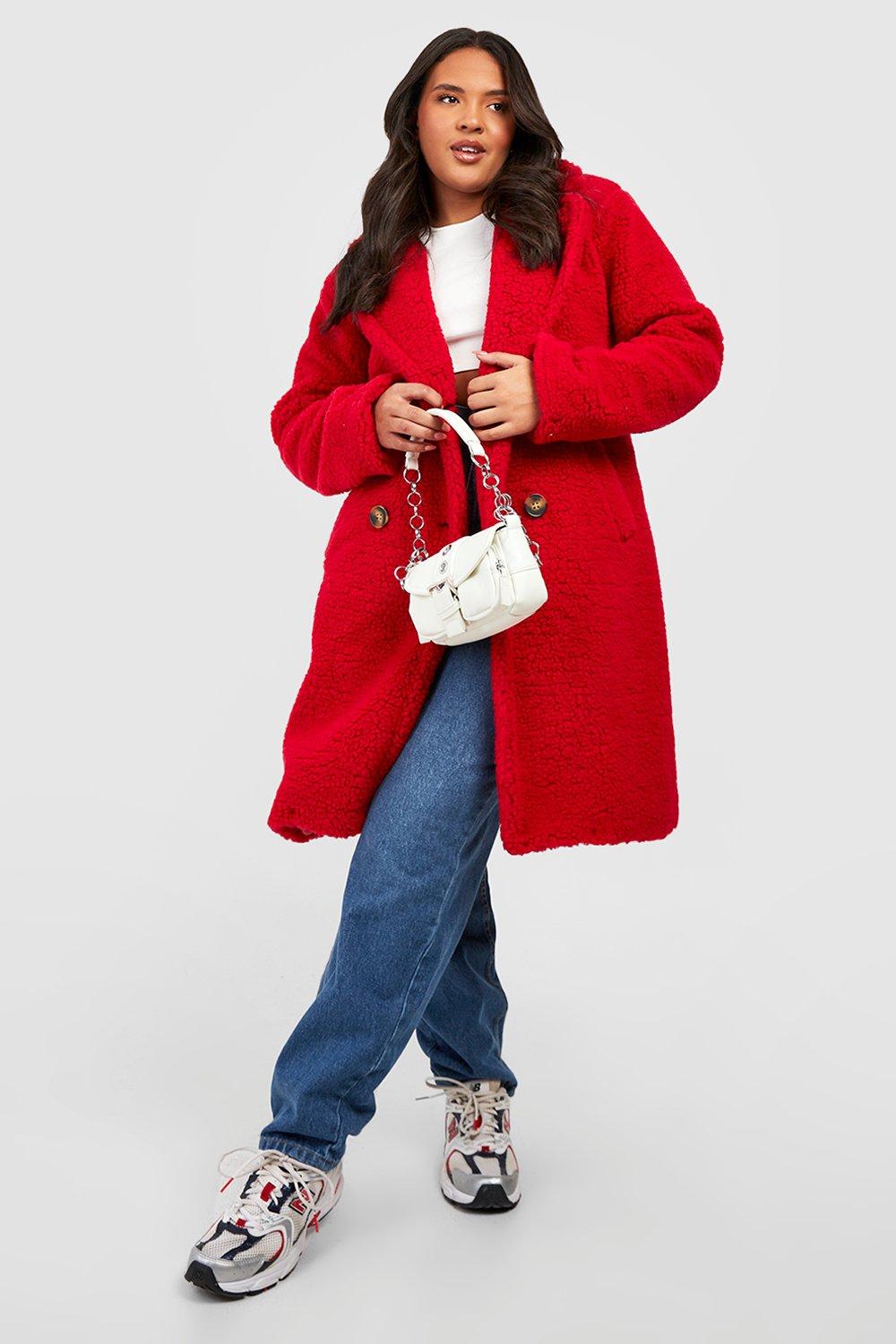 Long red teddy top bear coat