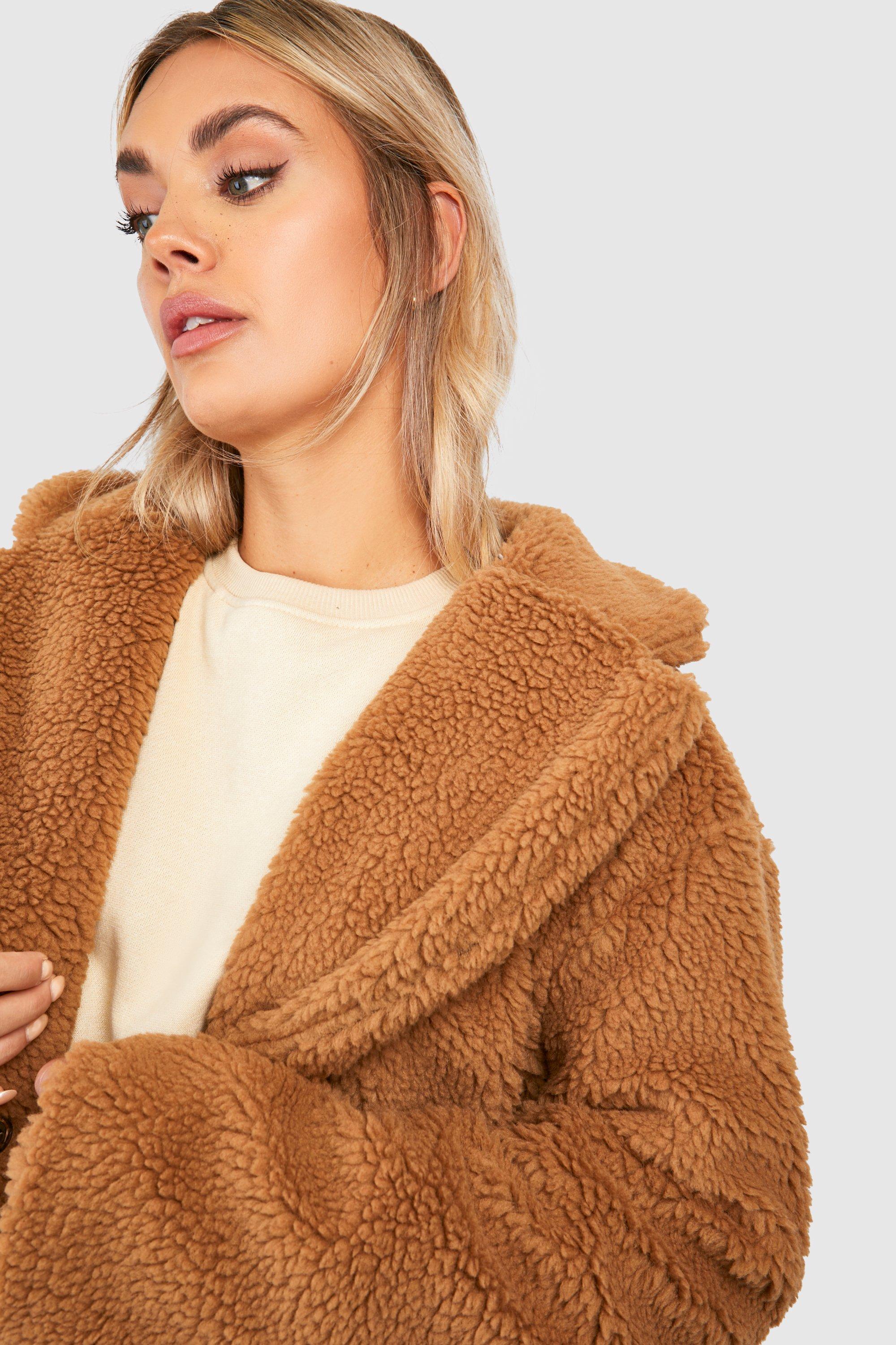 Plus Textured Faux Fur Jacket