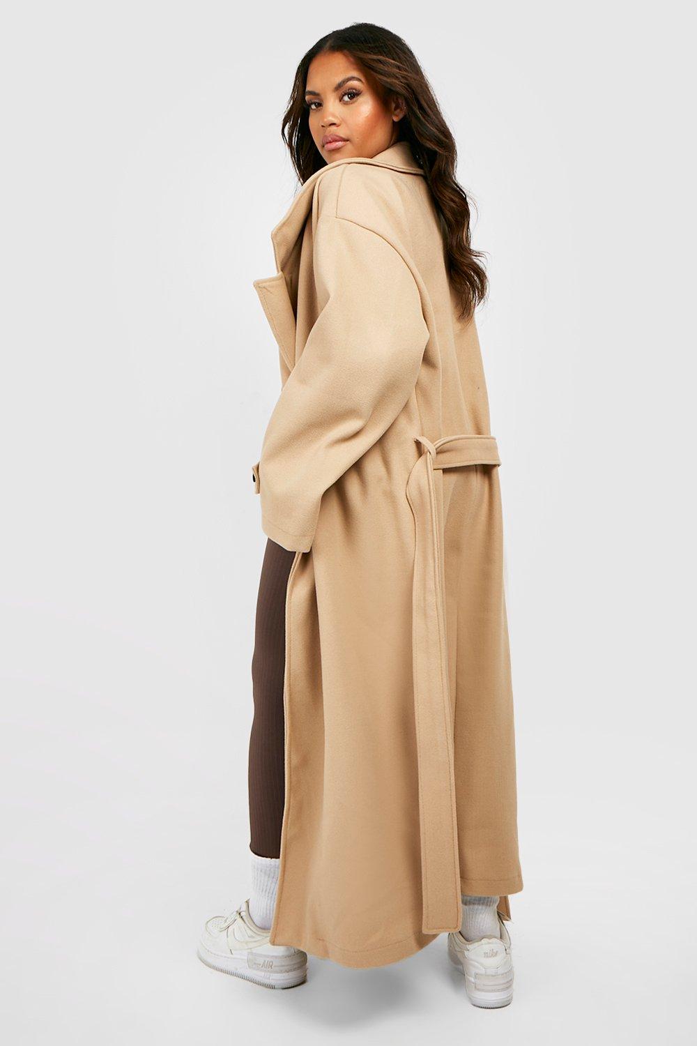 Grande taille Trench en laine a ceinture