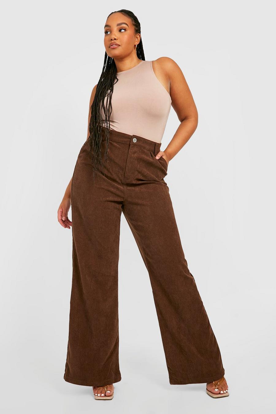 Chocolate brown Plus Cord High Waisted Wide Leg Jeans