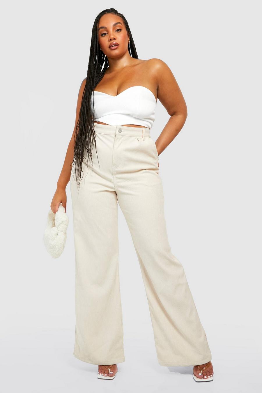 Ecru Plus Cord High Waisted Wide Leg Jeans image number 1