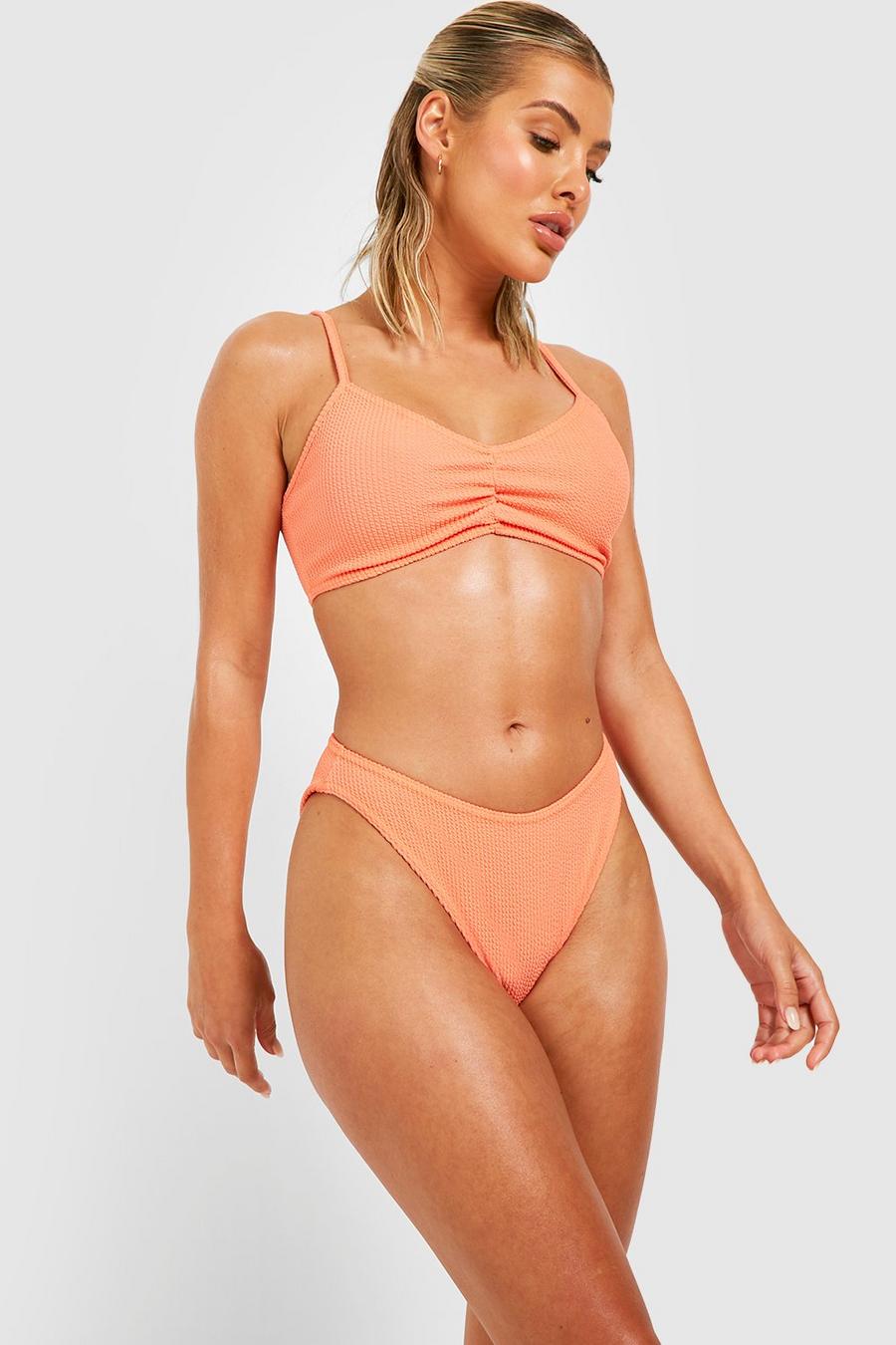 Bikini texturé à haut froncé et bas échancré, Coral image number 1
