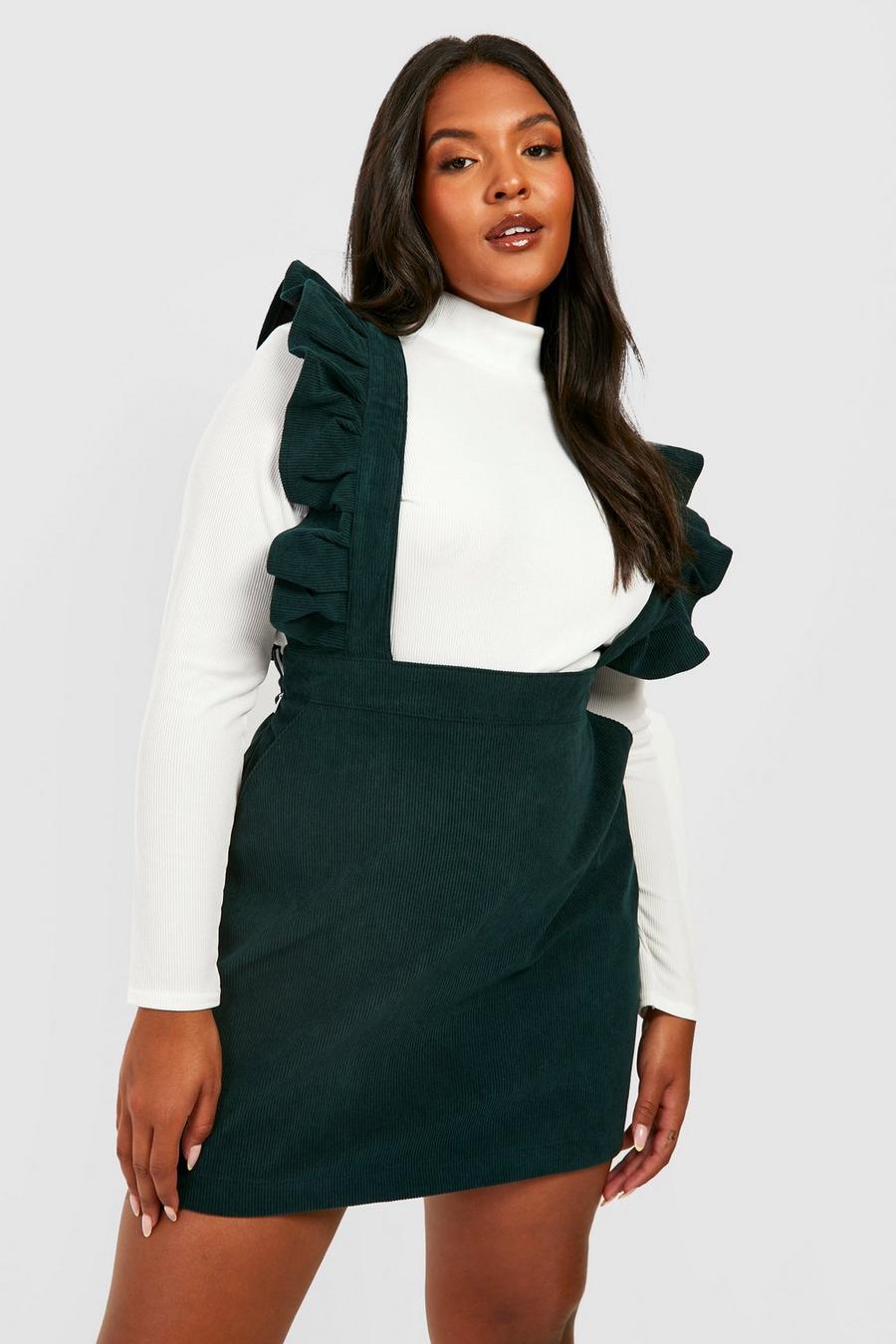 Forest green Plus Cord Pinafore Skirt