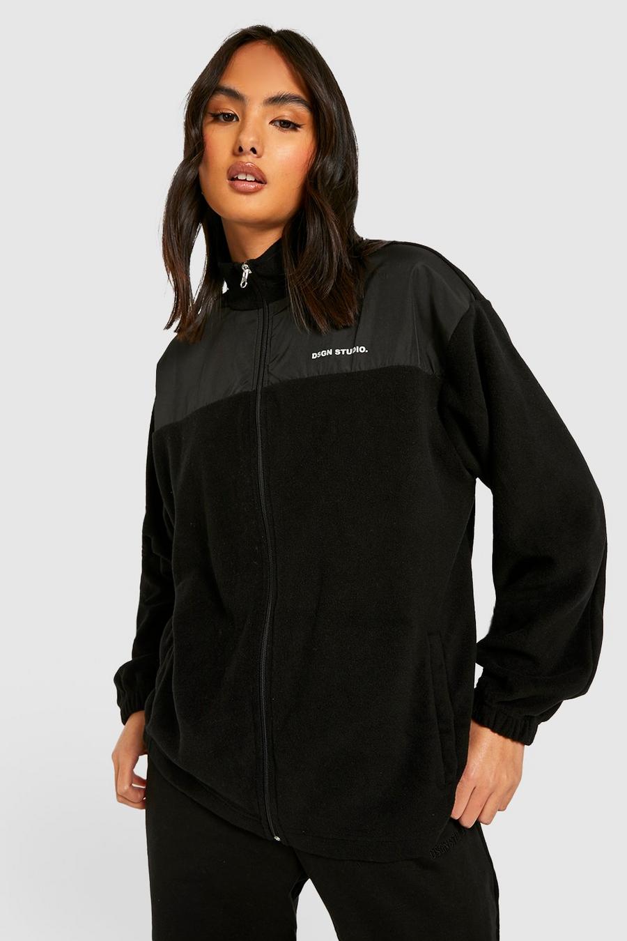 Nylon Sweatshirt aus Polar Fleece mit Reißverschluss, Black image number 1