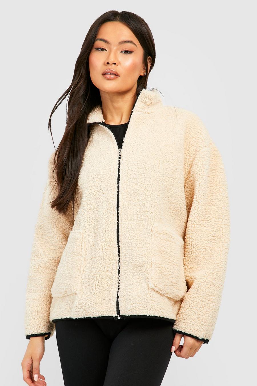 Stone beige Premium Borg Zip Through Sweater  image number 1