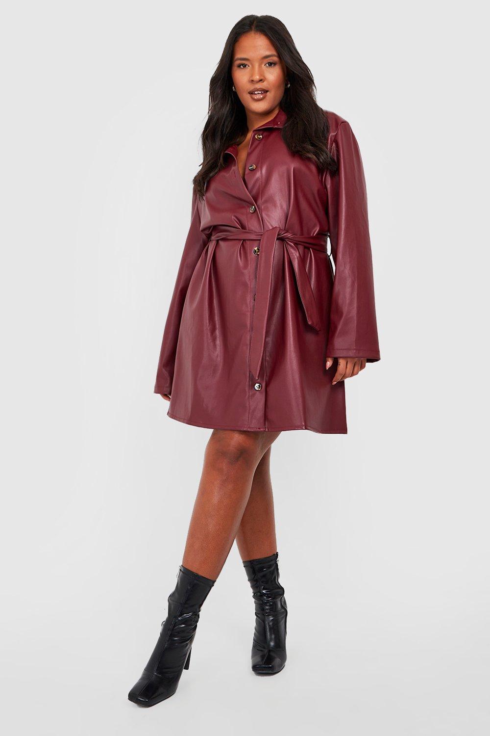 Faux leather belted dress best sale