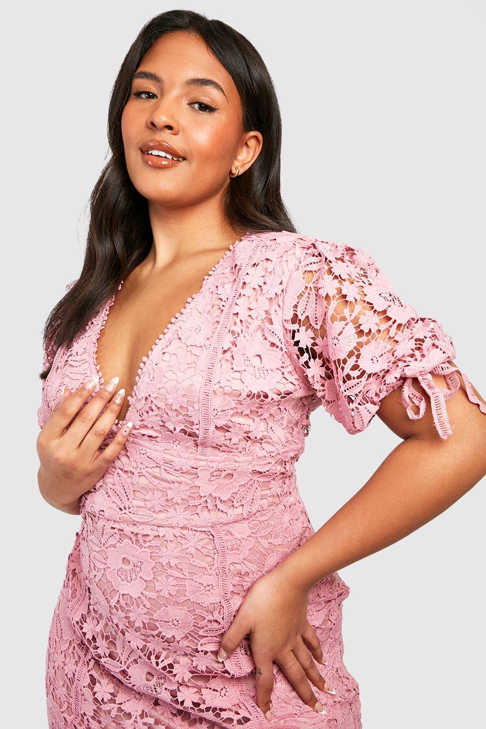 Boohoo pink lace dress best sale