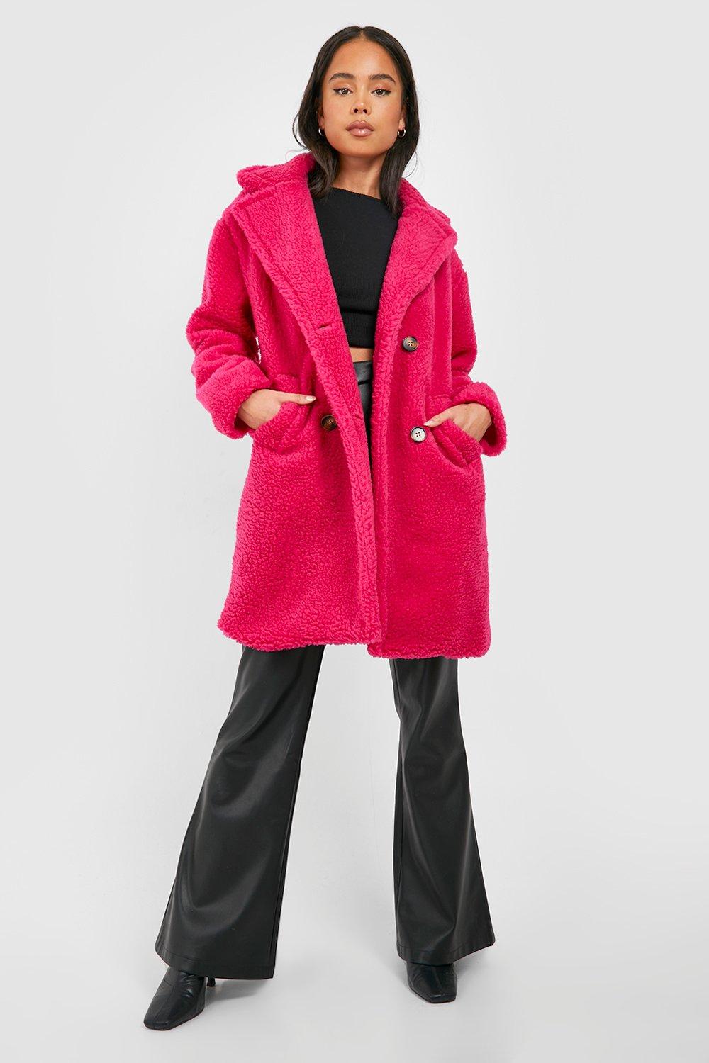 Petite pink teddy coat best sale