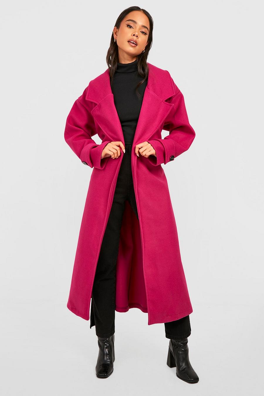 Purple Petite Oversized Wool Look Longline Belted Trench Coat image number 1