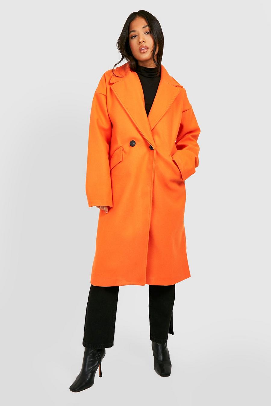 Orange Petite Wool Look Cocoon Coat